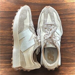 New Balance 327 Cream and Tan Retro Style Sneakers